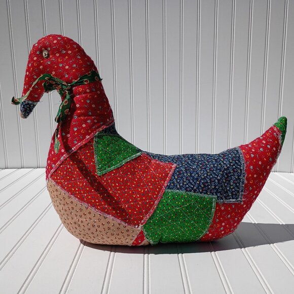 Homemade Patchwork Stuffed Goose Christmas Pillow Plush Duck MCM Calico Quilt - Picture 2 of 11